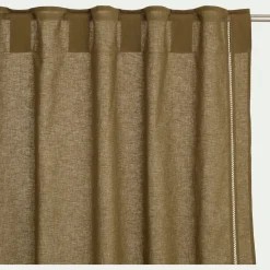 Rideau à passants cachés en lin et coton finition liseré 140x250cm - vert mousse