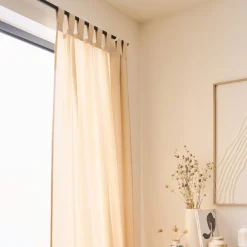 Rideau à passants en coton lavé finition couture 140x250cm - beige