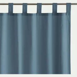 Rideau à passants en coton lavé finition couture 140x250cm - bleu cendré