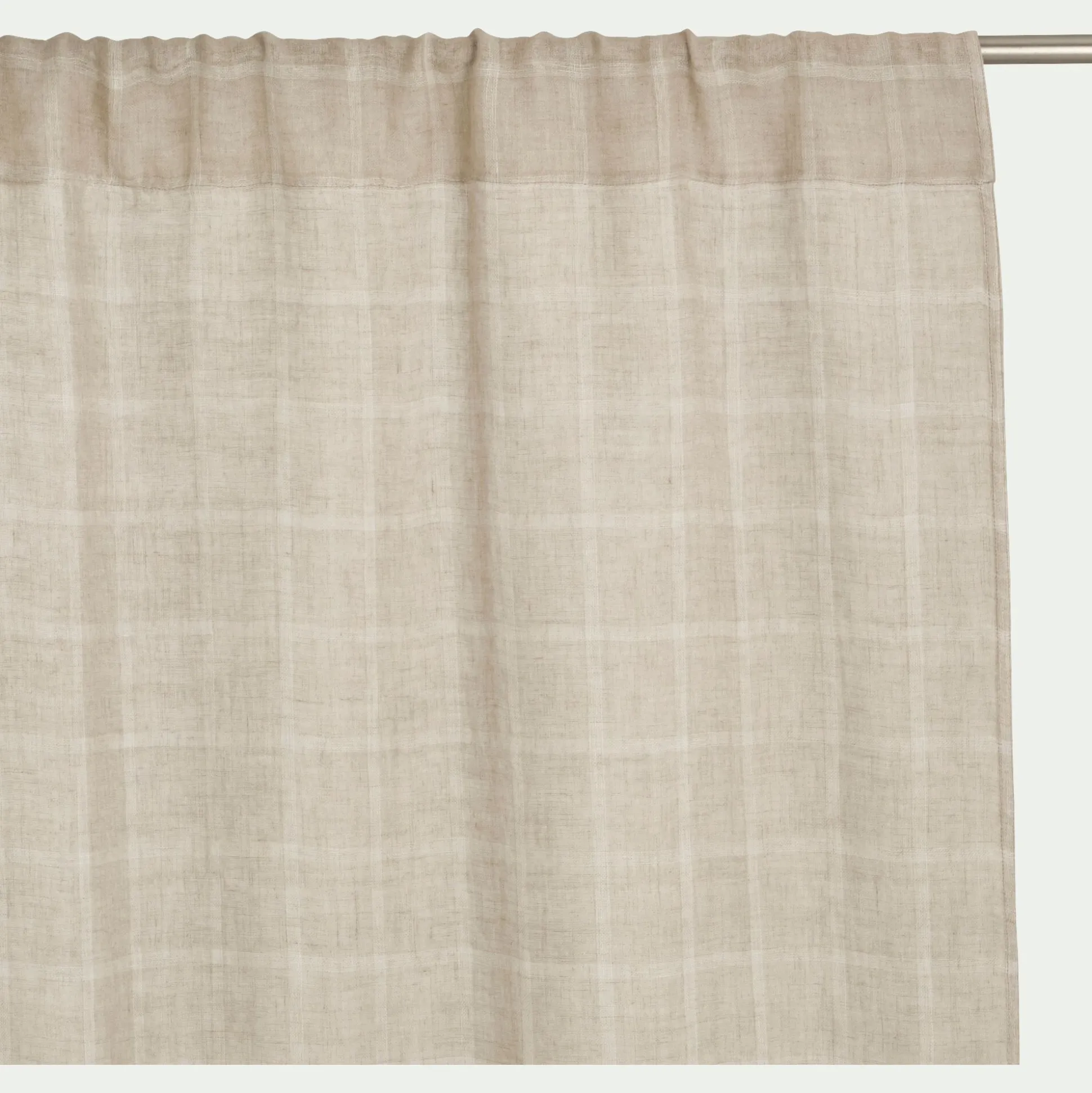 Rideau passe-tringle en lin à carreaux 140x250cm - beige