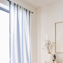 Rideau passe-tringle en lin et coton à rayures 140x250cm - bleu