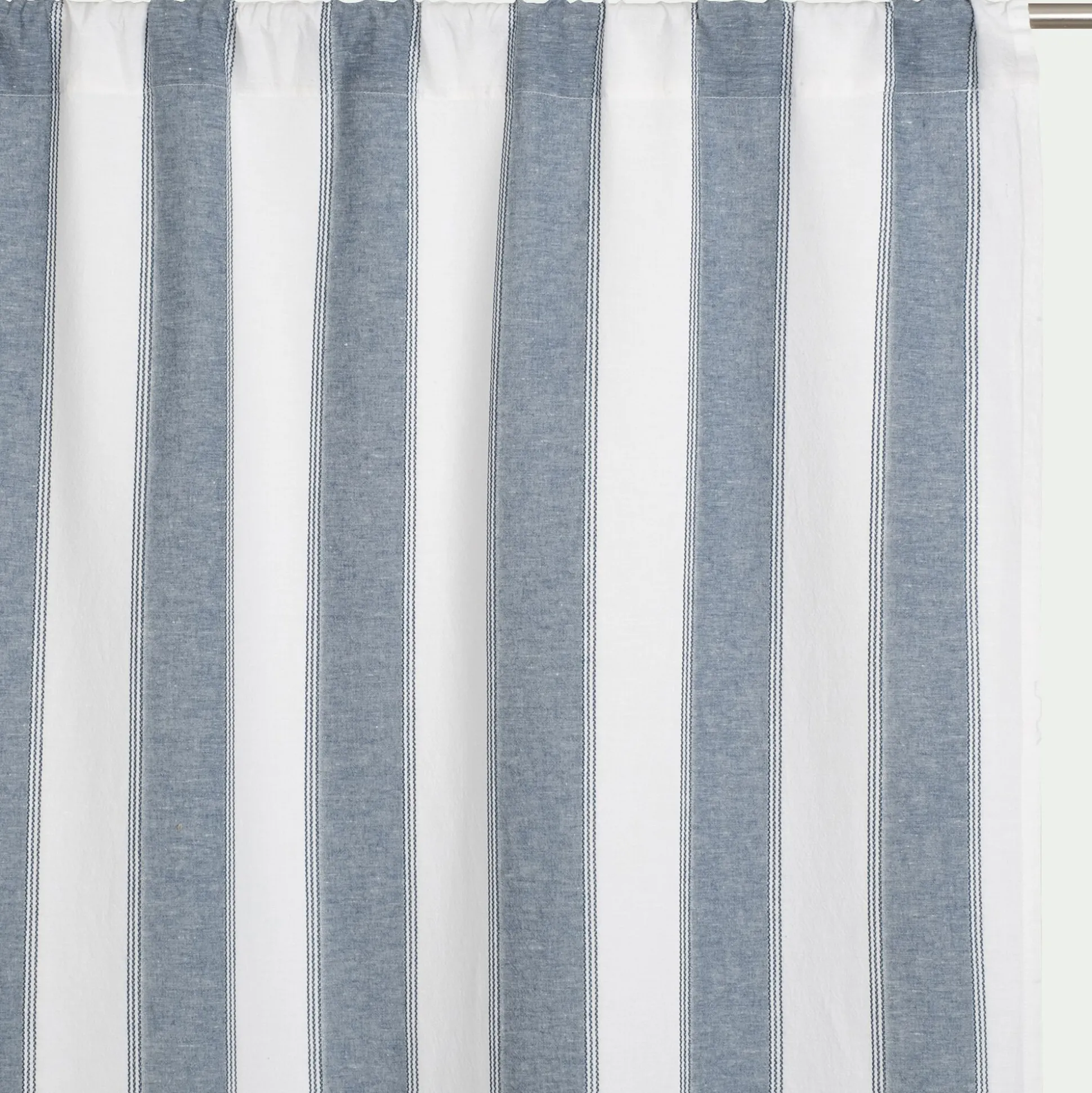 Rideau passe-tringle en lin et coton à rayures 140x250cm - bleu