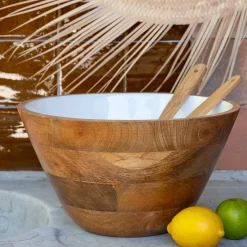 Saladier en bois de manguier D30cm - blanc