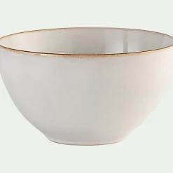 Saladier en grès avec liseré marron D20cm - blanc