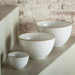 Saladier en grès avec liseré marron D20cm - blanc