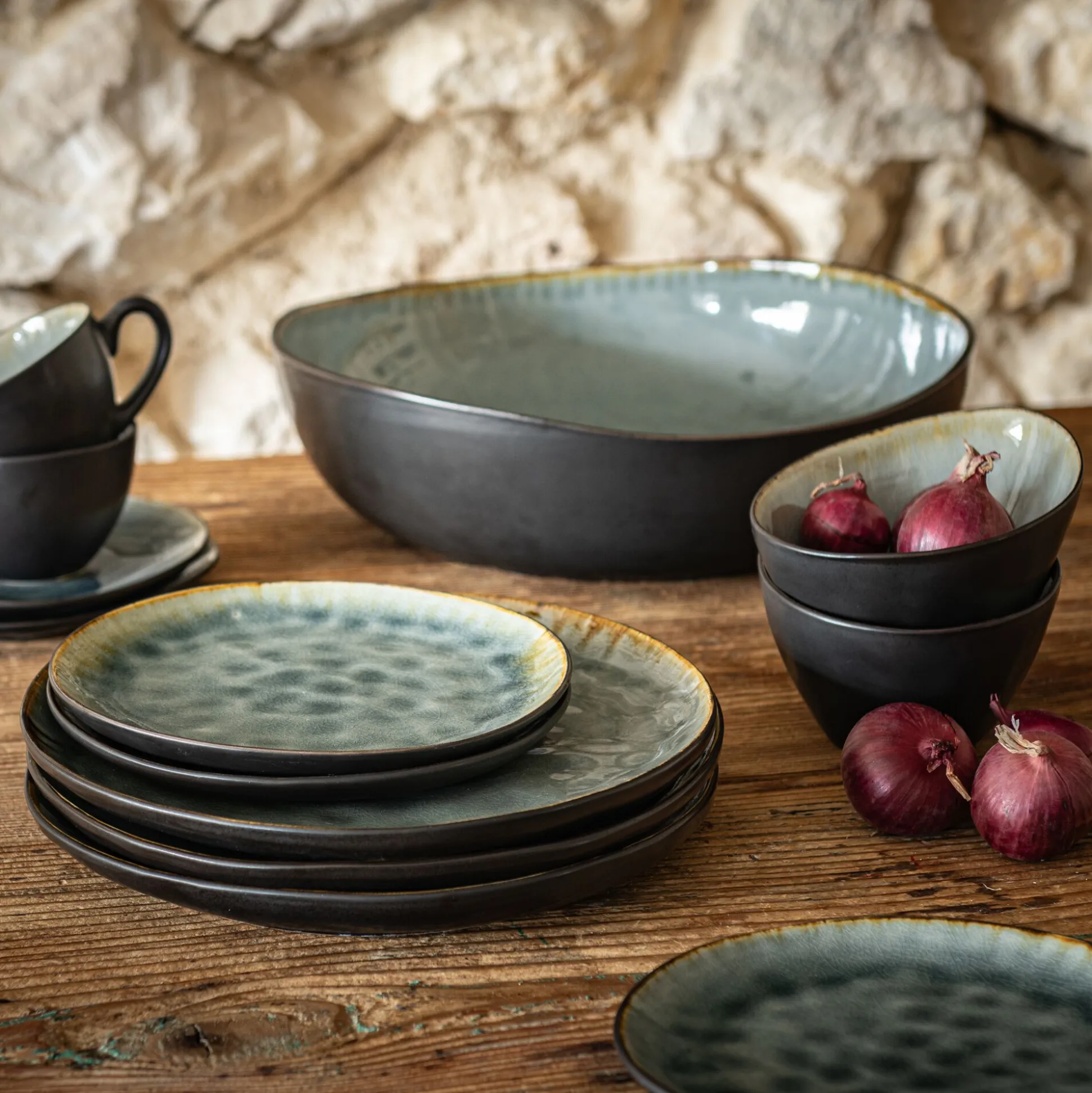 Saladier en grès émail réactif D33cm - gris