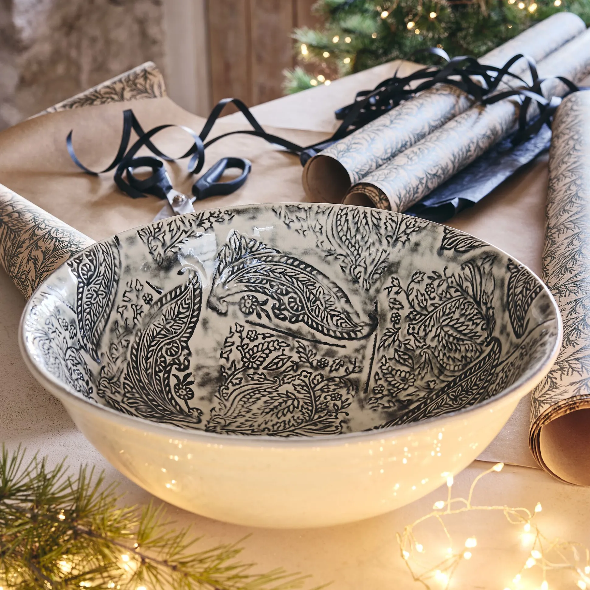 Saladier XXL en grès D38,7cm - beige