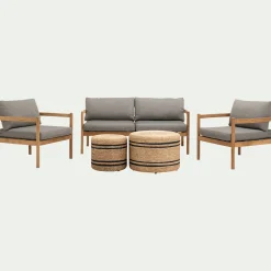 Salon de jardin bas teck recyclé - gris