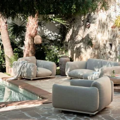 Salon de jardin en acier et coussins en tissu - beige sable (4 places)