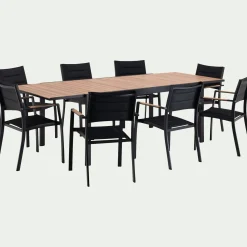 Salon de jardin repas extensible en aluminium - noir