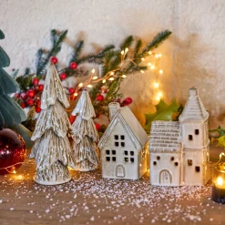 Sapin décoratif à poser en porcelaine H19cm - beige