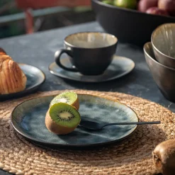 Service petit déjeuner en grès émail réactif - gris