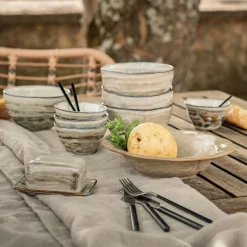 Service petit-déjeuner en grès réactif - gris