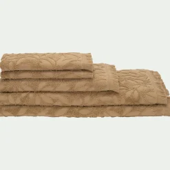 Serviette de toilette en coton motif floral 50x100cm - beige sable