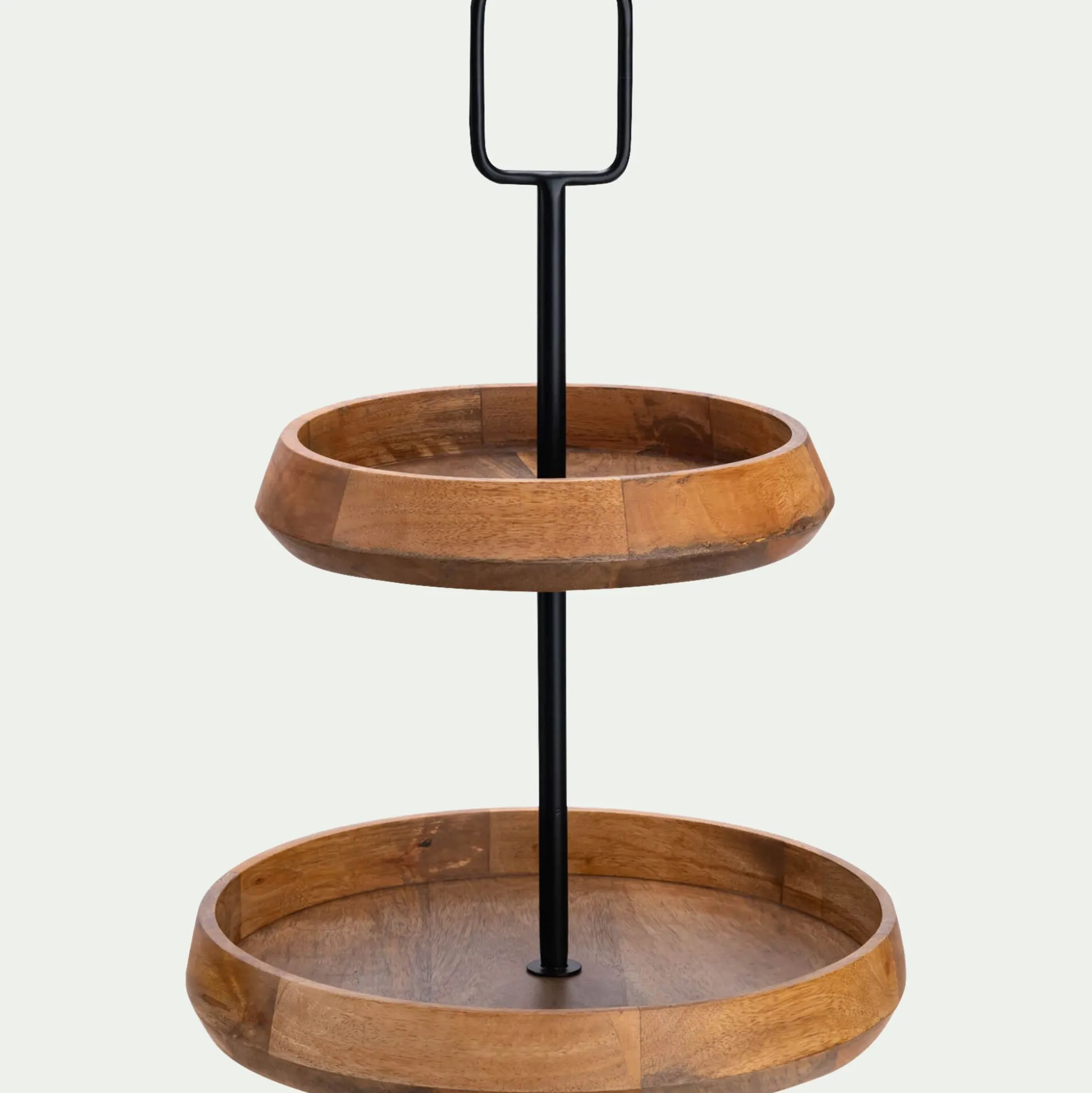 Serviteur 2 étages en bois de manguier H47cm - bois clair