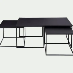 Set de 3 tables basses gigognes en angle en métal - noir