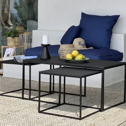 Set de 3 tables basses gigognes en angle en métal - noir