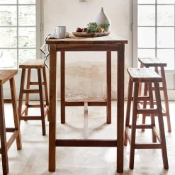 Set de repas 1 table haute et 4 tabourets en bois recyclé - bois clair (4 places)