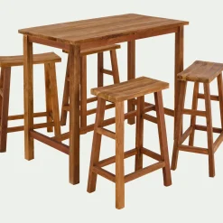 Set de repas 1 table haute et 4 tabourets en bois recyclé - bois clair (4 places)