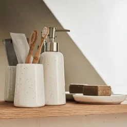 Set de salle de bain en céramique mouchetée - blanc ventoux