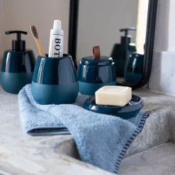 Set de salle de bain en grès - bleu figuerolles
