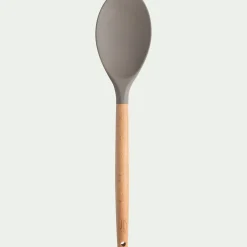 Spatule cuillère en bois et silicone - brun terre ombre