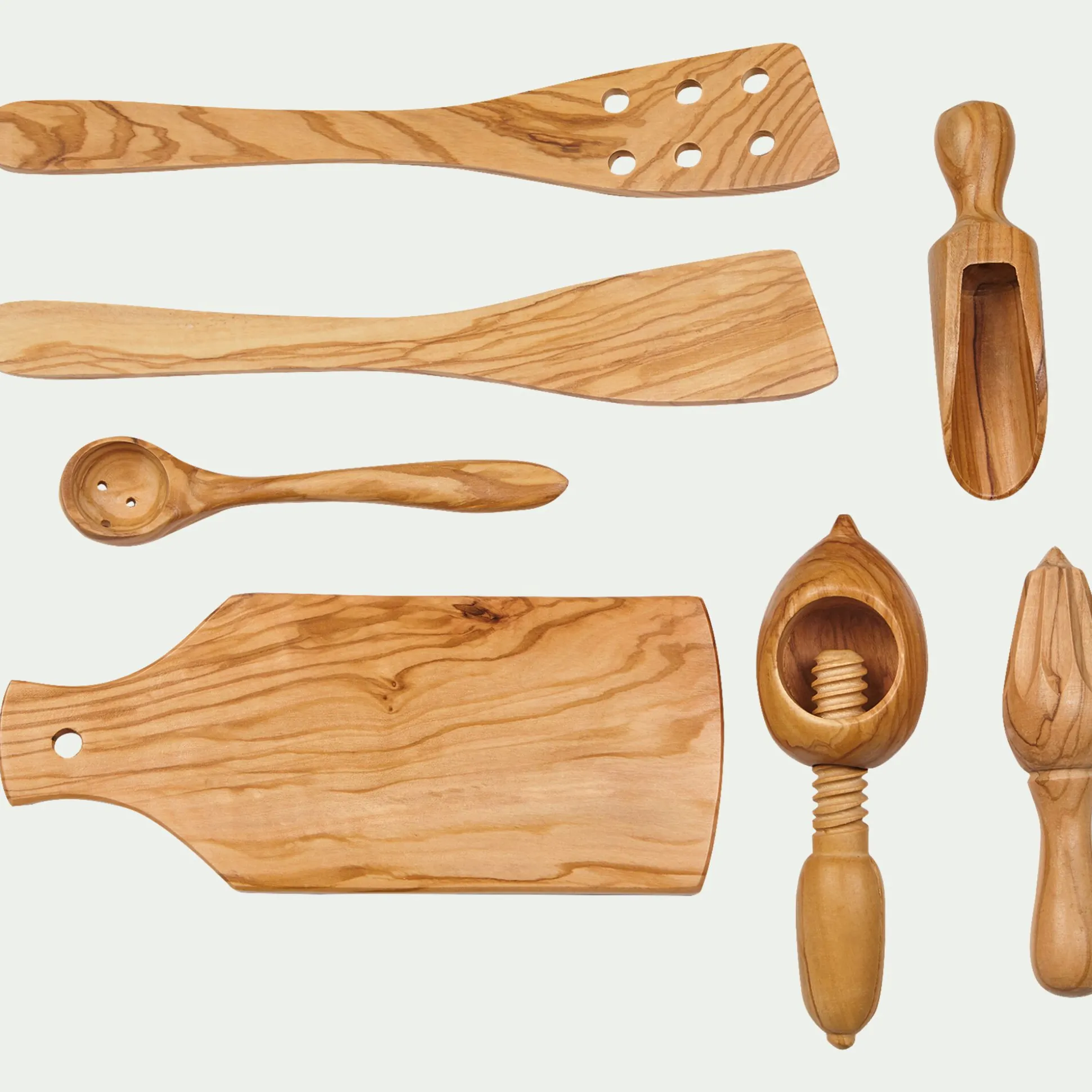 Spatule galbée trouée en bois d'olivier L30.5cm