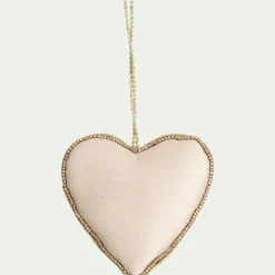 Suspension de Noël coeur en perles H10cm - doré