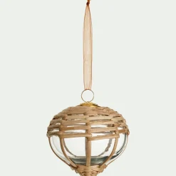 Suspension de Noël en verre tressé de rotin D10cm - naturel