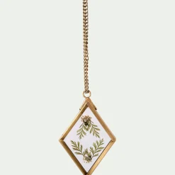 Suspension de Noël en verre et laiton avec fleurs séchées H5cm - doré