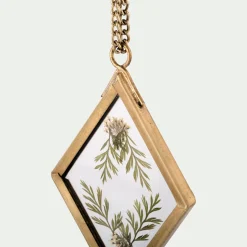 Suspension de Noël en verre et laiton avec fleurs séchées H5cm - doré