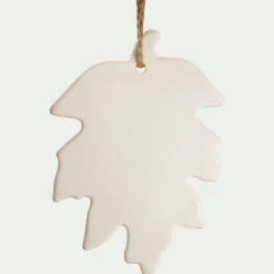 Suspension de Noël feuille en grès H11,43cm - blanc