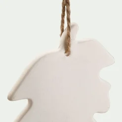 Suspension de Noël feuille en grès H11,43cm - blanc