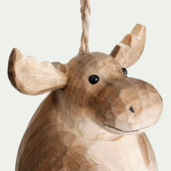 Suspension de Noël élan en bois H8cm - marron