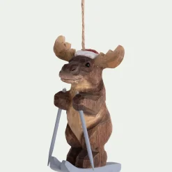 Suspension de Noël renne en bois H10,5cm - naturel