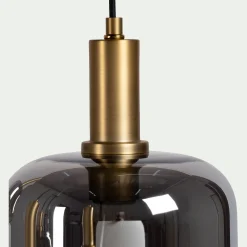 Suspension en acier à 5 globes E27 en verre fumé H218cm - noir