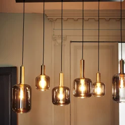 Suspension en acier à 6 globes en verre fumé - noir