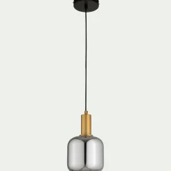 Suspension en laiton et globe en verre fumé D16cm - doré métallisé