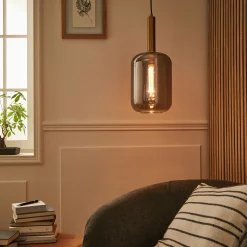 Suspension en laiton et globe en verre fumé D22cm - doré