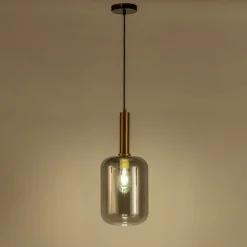 Suspension en laiton et globe en verre fumé D22cm - doré