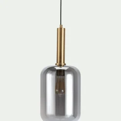 Suspension en laiton et globe en verre fumé D22cm - doré