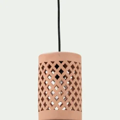 Suspension extérieure cylindrique ajourée en terre cuite - rose argile D15cm