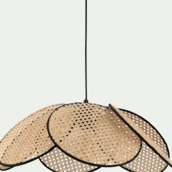 Suspension fleur électrifiée E27 en rotin D60cm - naturel