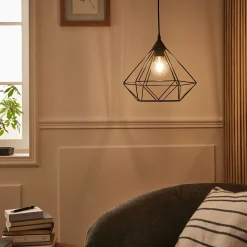 Suspension éléctrifiée géométrique E27 en acier D32,5cm - noir