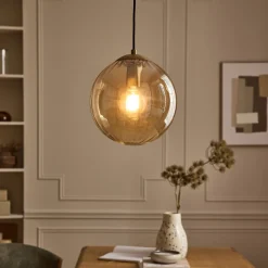 Suspension électrifié en verre et acier D25cm - marron