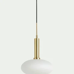 Suspension électrifiée à 3 globes en verre opalin H70cm - blanc