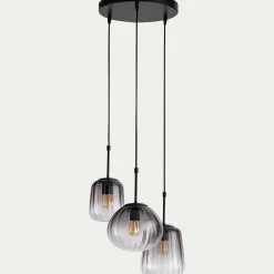 Suspension électrifiée avec 3 lampes en verre - gris
