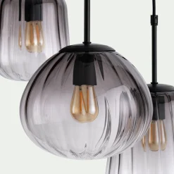 Suspension électrifiée avec 3 lampes en verre - gris