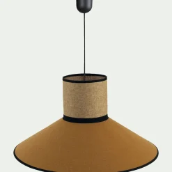 Suspension électrifiée en lin et papier D44cm - jaune miel