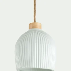 Suspension électrifiée en porcelaine striée D14,8cm - blanc